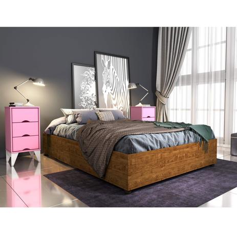 Base para Cama Casal e 2 Mesas de Cabeceira 3 Gavetas Virginia Siena Móveis Imbuia Rustic/Quartzo Rosa Menor preço em Base para Cama Casal e 2 Mesas de Cabeceira 3 Gavetas Virginia Siena Móveis Imbuia Rustic/Quartzo Rosa