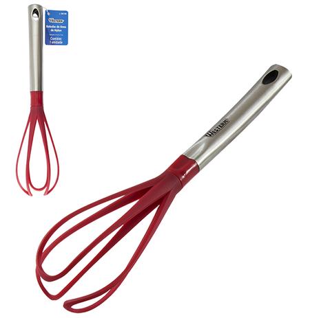 Batedor de claras manual de nylon vermelho com cabo de inox 31cm - Western Menor preço em Batedor de claras manual de nylon vermelho com cabo de inox 31cm - Western