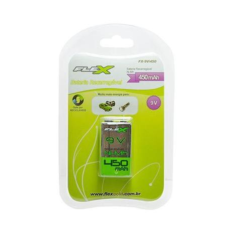 Bateria 9v 450mah recarregável - Flex gold Menor preço em Bateria 9v 450mah recarregável - Flex gold