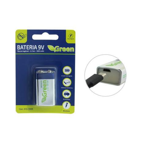 Bateria 9v 500ma - Recarregavel C/ Carga - Green Menor preço em Bateria 9v 500ma - Recarregavel C/ Carga - Green