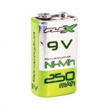 Bateria 9V Recarregável 250 Mah Ni-Mh - FX-9V/25B1 - Flex Menor preço em Bateria 9V Recarregável 250 Mah Ni-Mh - FX-9V/25B1 - Flex