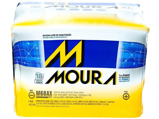 Bateria de Carro Moura Green Energy - 60Ah 12V Polo Positivo 60AX MGE Menor preço em Bateria de Carro Moura Green Energy - 60Ah 12V Polo Positivo 60AX MGE