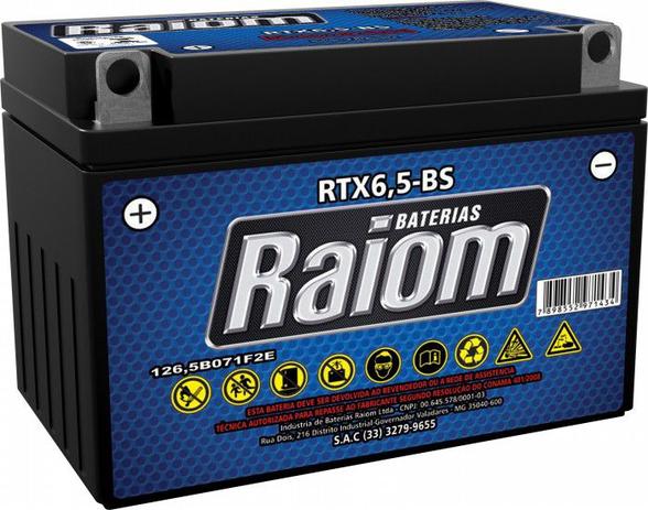 Bateria de Moto Raiom Ytx6,5-bs 6,5ah 12v selada (Rtx6,5-bs) Menor preço em Bateria de Moto Raiom Ytx6,5-bs 6,5ah 12v selada (Rtx6,5-bs)
