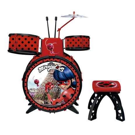 Bateria Infantil Miraculous Ladybug Com Banquinho 8107-8 Fun Menor preço em Bateria Infantil Miraculous Ladybug Com Banquinho 8107-8 Fun