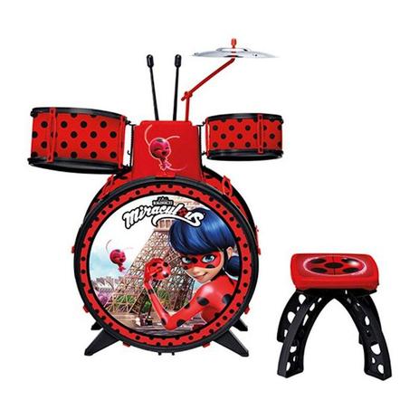 Bateria Infantil Miraculous Ladybug Com Banquinho 81078 Fun Menor preço em Bateria Infantil Miraculous Ladybug Com Banquinho 81078 Fun