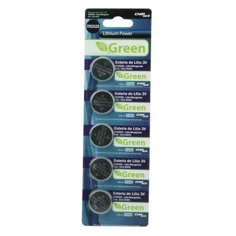 Bateria Lithium Manganes Green CR2025 Botao 3V Cartela com 5 Unidades - Vitrine Menor preço em Bateria Lithium Manganes Green CR2025 Botao 3V Cartela com 5 Unidades - Vitrine