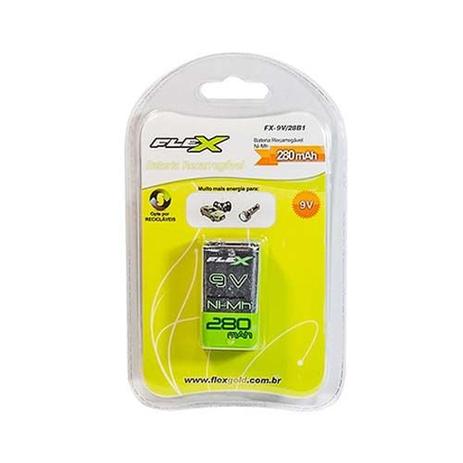 Bateria Recarregável 9v 280mah Nimh Br9v280mah Flex Menor preço em Bateria Recarregável 9v 280mah Nimh Br9v280mah Flex