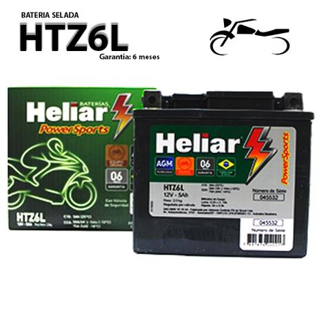 BATERIA SELADA HONDA 125 NXR 125 Bros ES ORIGINAL HELIAR HTZ6L Menor preço em BATERIA SELADA HONDA 125 NXR 125 Bros ES ORIGINAL HELIAR HTZ6L