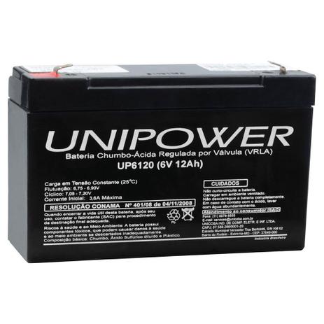 Bateria Unipower UP6120 6V 12AH SKD F187 Nao Automotiva (7893007670207) Menor preço em Bateria Unipower UP6120 6V 12AH SKD F187 Nao Automotiva (7893007670207)