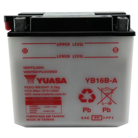 Bateria Yuasa YB16B-A 16Ah VF 1000 R F, VS 600 GLF, VX 800 U Menor preço em Bateria Yuasa YB16B-A 16Ah VF 1000 R F, VS 600 GLF, VX 800 U
