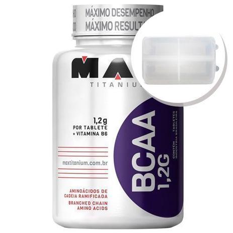 BCAA 1,2g c/ Vitamina B6 - 272 tabletes + Porta Cápsulas transparente - Max Titanium Menor preço em BCAA 1,2g c/ Vitamina B6 - 272 tabletes + Porta Cápsulas transparente - Max Titanium