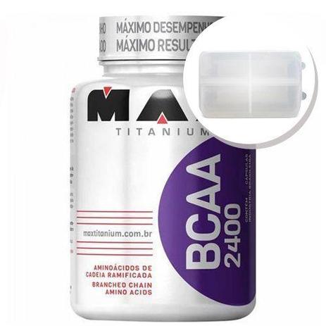 BCAA 2400 - 200 cápsulas + Porta Cápsulas transparente - Max Titanium Menor preço em BCAA 2400 - 200 cápsulas + Porta Cápsulas transparente - Max Titanium