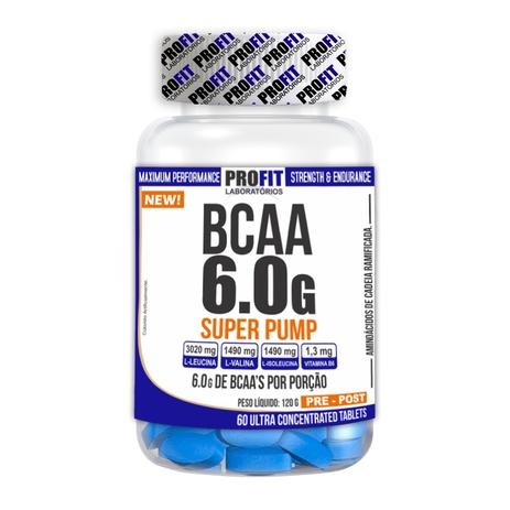 BCAA 6.0 G SUPER PUMP - Pote 60 Tabletes - Profit Menor preço em BCAA 6.0 G SUPER PUMP - Pote 60 Tabletes - Profit