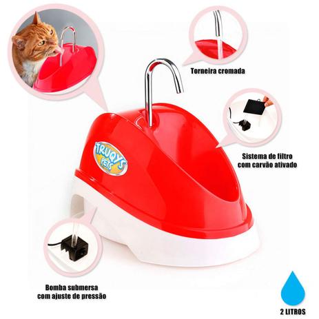 Bebedouro para Caes e Gatos Fonte Eletrica Bivolt 2 Litros Vermelha Truqys Menor preço em Bebedouro para Caes e Gatos Fonte Eletrica Bivolt 2 Litros Vermelha Truqys