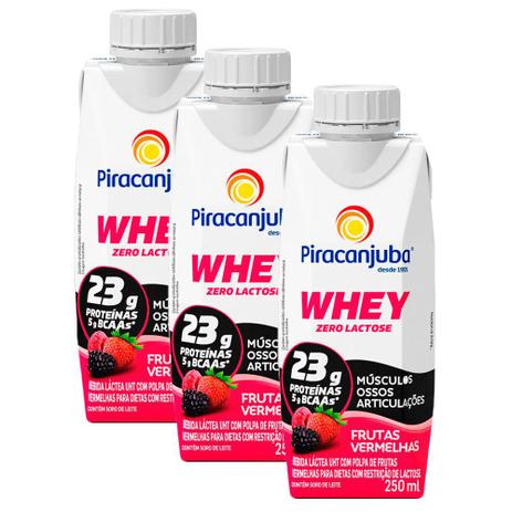 Imagem de Bebida Láctea Piracanjuba Whey Zero Lactose Frutas Vermelhas 250ml  Kit com três unidades
