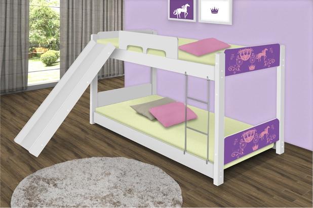 Beliche Baixa Carruagem Princesa com Escorregador e Colchões - Casah Menor preço em Beliche Baixa Carruagem Princesa com Escorregador e Colchões - Casah