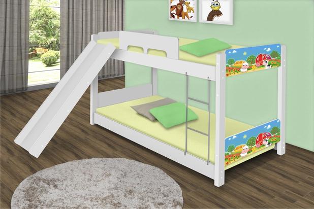 Beliche Baixa Fazendinha Colorida com Escorregador e Colchões - Casah Menor preço em Beliche Baixa Fazendinha Colorida com Escorregador e Colchões - Casah