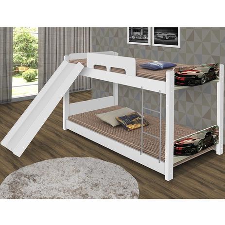 Beliche Baixa Solteiro Carro Branco Com Escorregador 100 MDF Divaloto Moveis Menor preço em Beliche Baixa Solteiro Carro Branco Com Escorregador 100 MDF Divaloto Moveis