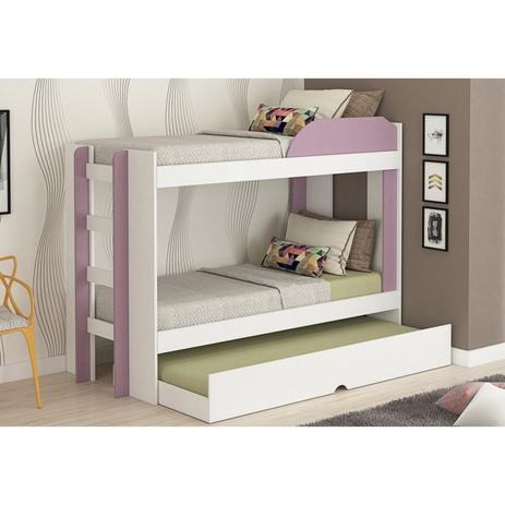 Beliche Bia com Cama Auxiliar Branco/Lilás - Cimol Móveis Menor preço em Beliche Bia com Cama Auxiliar Branco/Lilás - Cimol Móveis