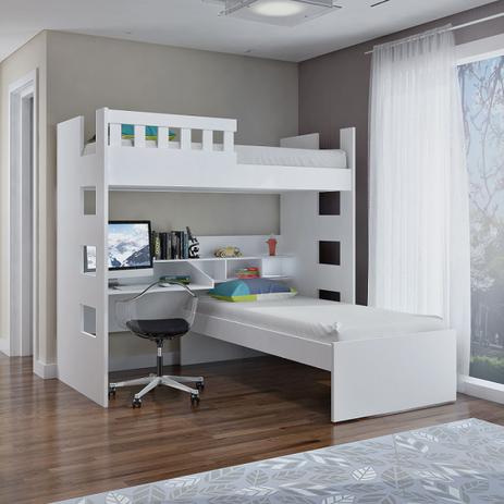 Beliche Escrivaninha com Grade de Proteção 100% MDF U231681 Branco Foscarini - Móveis Foscarini Menor preço em Beliche Escrivaninha com Grade de Proteção 100% MDF U231681 Branco Foscarini - Móveis Foscarini