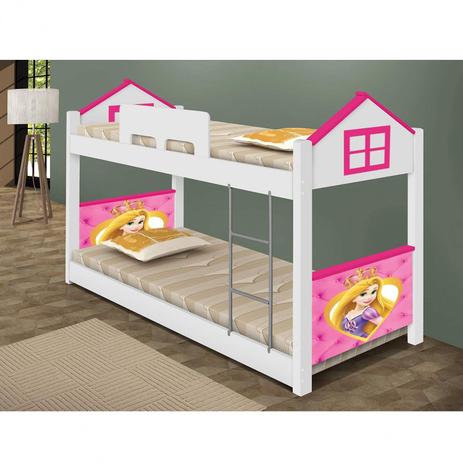 Beliche Infantil Baixa Casa Divaloto Branco/Rosa Menor preço em Beliche Infantil Baixa Casa Divaloto Branco/Rosa