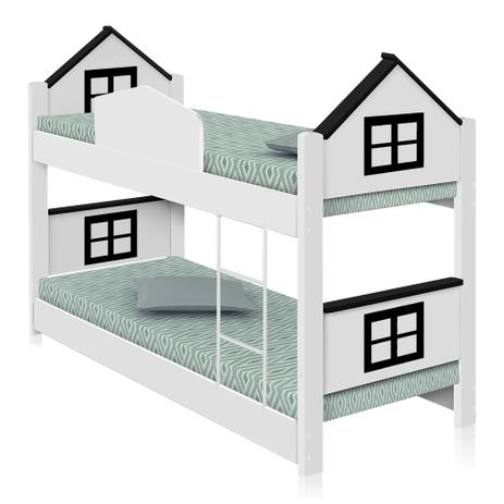 Beliche Infantil Casa Adesivada Preta com Colchão - Divaloto Menor preço em Beliche Infantil Casa Adesivada Preta com Colchão - Divaloto