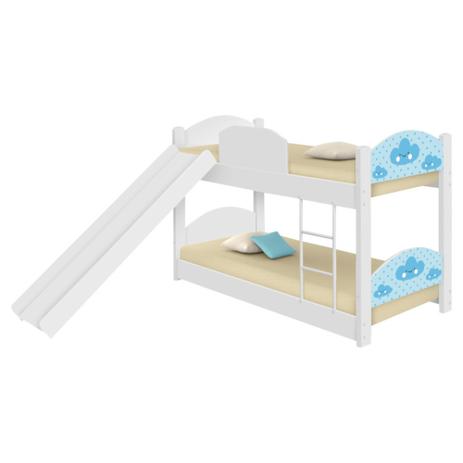 Beliche Infantil Nuvem Menino com Escorregador e Colchões - Casah Menor preço em Beliche Infantil Nuvem Menino com Escorregador e Colchões - Casah