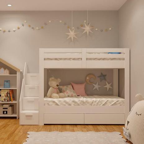 Beliche Infantil Star Plus com 2 Gavetas Branco - Casatema - DRW Móveis Menor preço em Beliche Infantil Star Plus com 2 Gavetas Branco - Casatema - DRW Móveis