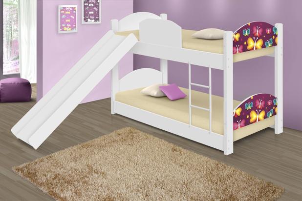 Beliche Mini Cama Borboletas com Escorregador - Casah Menor preço em Beliche Mini Cama Borboletas com Escorregador - Casah