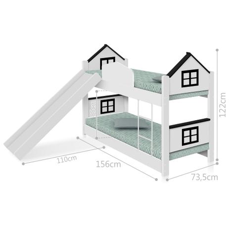 Beliche Mini Cama Casinha Adesivada Preta Escorregador e Colchões - Divaloto Menor preço em Beliche Mini Cama Casinha Adesivada Preta Escorregador e Colchões - Divaloto