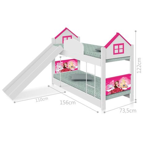Beliche Mini Cama Casinha Princesa com Escorregador e Colchões - Divaloto Menor preço em Beliche Mini Cama Casinha Princesa com Escorregador e Colchões - Divaloto