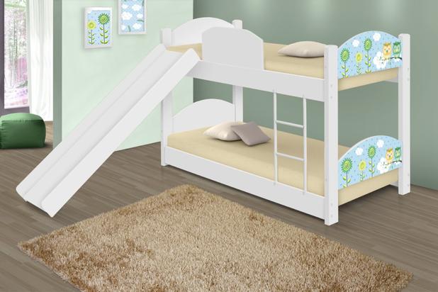 Beliche Mini Cama Corujinhas com Escorregador e Colchões - Casah Menor preço em Beliche Mini Cama Corujinhas com Escorregador e Colchões - Casah