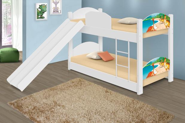 Beliche Mini Cama Terra dos Dinossauros com Escorregador e Colchões - Casah Menor preço em Beliche Mini Cama Terra dos Dinossauros com Escorregador e Colchões - Casah