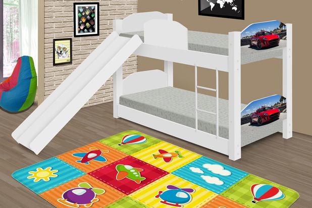 Beliche Montessori Infantil Carro Corrida com Escorregador - Puga Menor preço em Beliche Montessori Infantil Carro Corrida com Escorregador - Puga