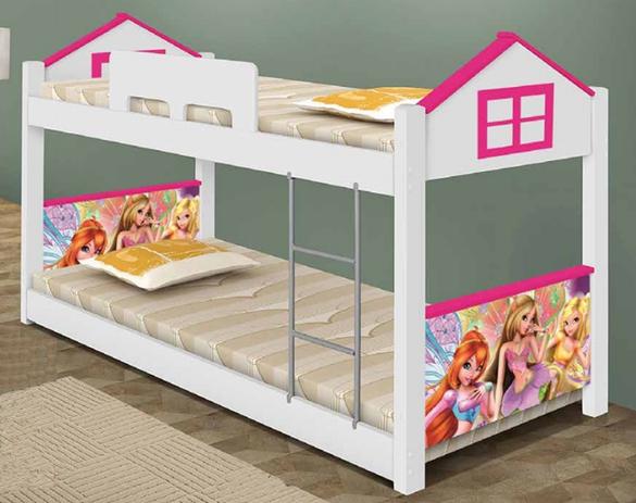 Beliche Solteiro Baixa Casa Adesivada 1014 - Branco/Rosa - Divaloto Móveis Menor preço em Beliche Solteiro Baixa Casa Adesivada 1014 - Branco/Rosa - Divaloto Móveis