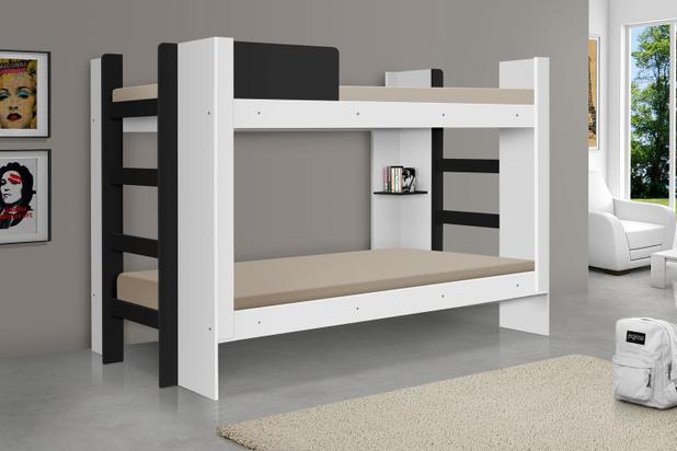 Beliche Solteiro Quarto Dijon Grade Proteção Branco/Preto - Tebarrot Menor preço em Beliche Solteiro Quarto Dijon Grade Proteção Branco/Preto - Tebarrot