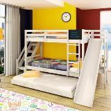 Beliche teen play c/ cama auxiliar escorregador/ escada lateral e lousa - madeira maciça - branco - Casatema Menor preço em Beliche teen play c/ cama auxiliar escorregador/ escada lateral e lousa - madeira maciça - branco - Casatema