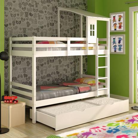 Beliche Teen Play c/ Telhado Gavetão ou Cama Auxiliar - Madeira Maciça/Pintura em Laca - Branco Lavado - Casatema Menor preço em Beliche Teen Play c/ Telhado Gavetão ou Cama Auxiliar - Madeira Maciça/Pintura em Laca - Branco Lavado - Casatema