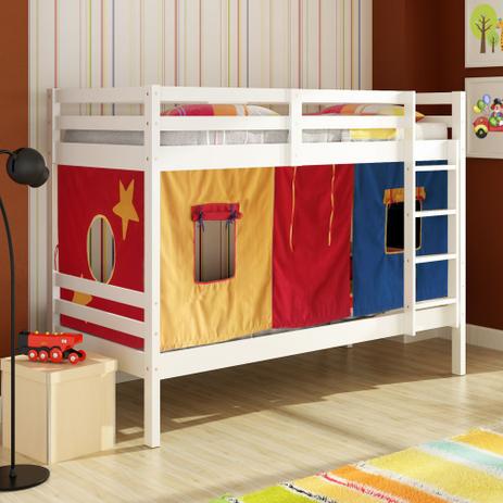 Beliche Teen Play com Tenda Multicores Exclusiva - Madeira Maciça e Pintura em Laca Branco Lavado - Casatema Menor preço em Beliche Teen Play com Tenda Multicores Exclusiva - Madeira Maciça e Pintura em Laca Branco Lavado - Casatema