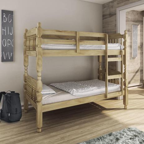 Beliche Torneada Kingston com Grade Proteção em Madeira - Cera - Casatema Menor preço em Beliche Torneada Kingston com Grade Proteção em Madeira - Cera - Casatema