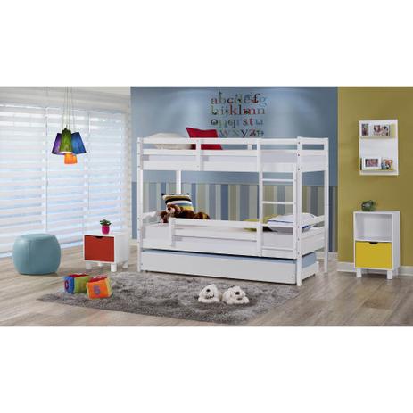 Beliche/ Treliche Teen Play com Grade de Proteção - Madeira Maciça - Laca Branco Casatema Menor preço em Beliche/ Treliche Teen Play com Grade de Proteção - Madeira Maciça - Laca Branco Casatema