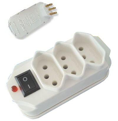 Benjamin Com Botão Liga e Desliga e Led 3 Saídas 2p+t - Plastimar