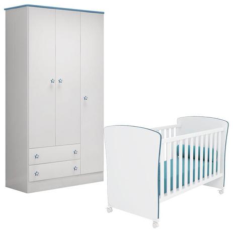 Berço Americano 2484 e Guarda Roupa Infantil 2617 Doce Sonho Branco Azul Brilho Qmovi Menor preço em Berço Americano 2484 e Guarda Roupa Infantil 2617 Doce Sonho Branco Azul Brilho Qmovi