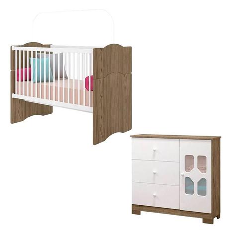Berço Americano Alegria e Cômoda New Cristal Branco Brilho Wengue - Canaã - Canaa baby Menor preço em Berço Americano Alegria e Cômoda New Cristal Branco Brilho Wengue - Canaã - Canaa baby