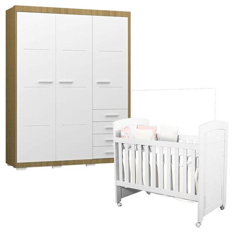 Berço Americano Cléo e Guarda Roupa Ludimila Branco Acetinado Carvalho Phoenix Baby Menor preço em Berço Americano Cléo e Guarda Roupa Ludimila Branco Acetinado Carvalho Phoenix Baby