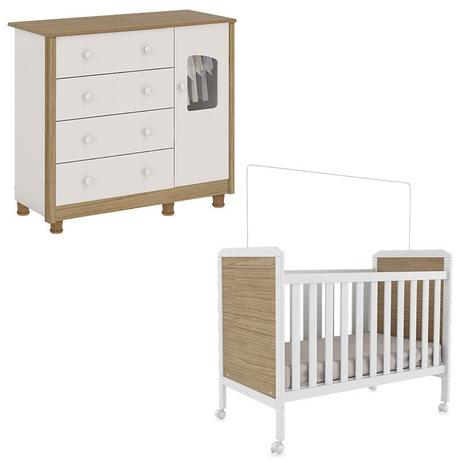 Berço Americano Cloe e Cômoda Infantil Lisi Branco Brilho Carvalho - Peroba Móveis Menor preço em Berço Americano Cloe e Cômoda Infantil Lisi Branco Brilho Carvalho - Peroba Móveis