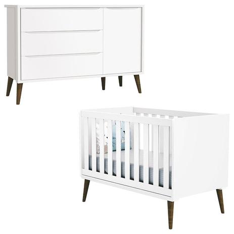 Berço Americano e Cômoda com Porta Infantil Theo Branco Acetinado com Pés Amadeirados Reller Menor preço em Berço Americano e Cômoda com Porta Infantil Theo Branco Acetinado com Pés Amadeirados Reller