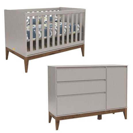 Berço Americano e Cômoda Com Porta Nature Clean Cinza Eco Wood - Matic - Matic Moveis Menor preço em Berço Americano e Cômoda Com Porta Nature Clean Cinza Eco Wood - Matic - Matic Moveis