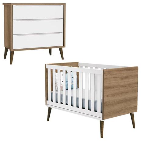 Berço Americano e Cômoda Gaveteiro Infantil Theo Branco Acetinado Mezzo Castani com Pés Amadeirado - Reller Menor preço em Berço Americano e Cômoda Gaveteiro Infantil Theo Branco Acetinado Mezzo Castani com Pés Amadeirado - Reller