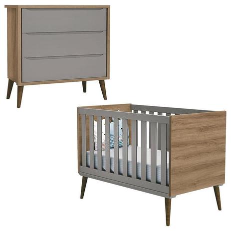Berço Americano e Cômoda Gaveteiro Infantil Theo Cinza Mezzo com Pés Amadeirado Reller Menor preço em Berço Americano e Cômoda Gaveteiro Infantil Theo Cinza Mezzo com Pés Amadeirado Reller